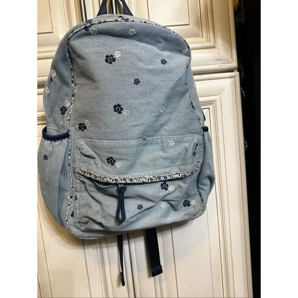 J. Crew Crewcuts Girls Embroidered Flower Chambray Backpack Blue OS
